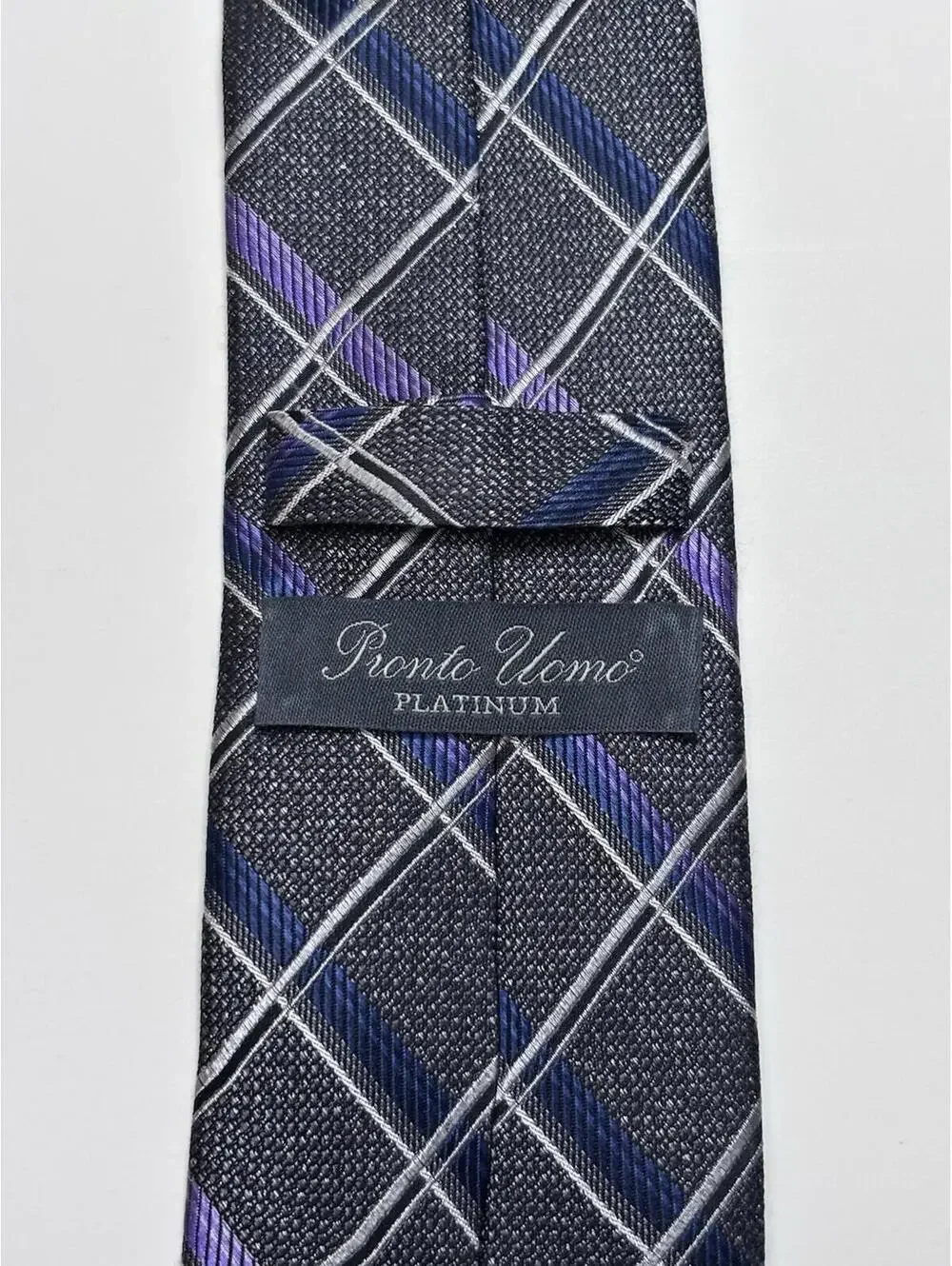 Pronto Uomo Men's 100% Silk Tie‎ Grey And Purple